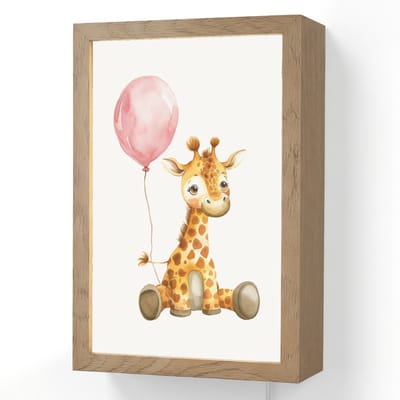 Wandlamp 20x30 cm - Oplaadbaar - Giraf - Baby - Dieren - Roze ballon - Wandlampen binnen woonkamer - Slaapkamer lamp met kabel - Decoratieve nachtlamp - Vloerlamp snoer