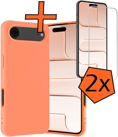 Hoes - Met 2x Screenprotector - Geschikt voor Apple iPhone Air - Sterk & Shockproof - Back Cover - Siliconen Case - Telefoon Hoes - Perzik