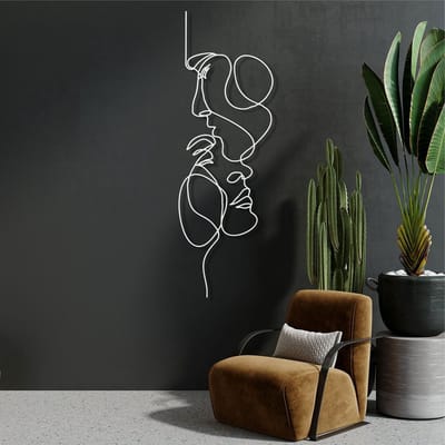Wanddecoratie | Twee Gezichten / Two Face  | Metal - Wall Art | Muurdecoratie | Woonkamer |Wit| 35x100cm