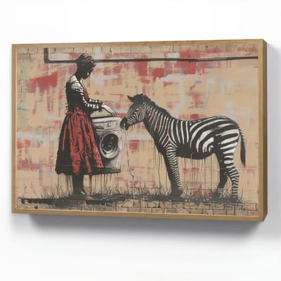 Wandlamp 90x60 cm - Oplaadbaar - Street art - Zebra - Vrouw - Dieren - Graffiti - Banksy Style - Wandlampen binnen woonkamer - Slaapkamer lamp - Decoratieve nachtlamp - Vloerlamp draadloos