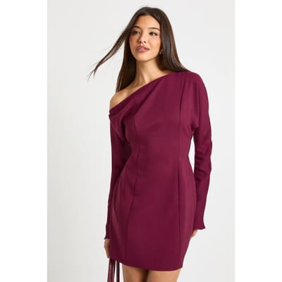 boohoo Dames Gestructureerde Bardot Mini Shift-jurk | Bordeaux Rood | Maat: 38