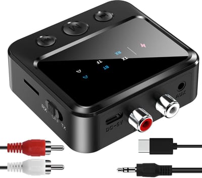 WK 2-in-1 Bluetooth Audio Adapter – Zender & Ontvanger, Dubbel Ontvangen & Verzenden, TF Kaart Ondersteuning, 1 naar 2 Bluetooth, 10m Bereik