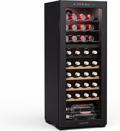 Klarstein Bovella 36 Duo+ wijnkoeler – 36 flessen, 2 zones, 5–18 °C, touchscreenbediening, ledverlichting, UV-bescherming, vrijstaand, wijnklimaatkast