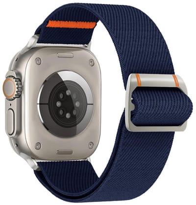 Nylon bandje - geschikt voor Apple Watch 1/2/3/4/5/6/7/8/9/10/11/ SE (1,2,3) met maat 38 mm / 40 mm / 41 mm en 42 mm (Watch 10/11) - gesp sluiting - navy blauw