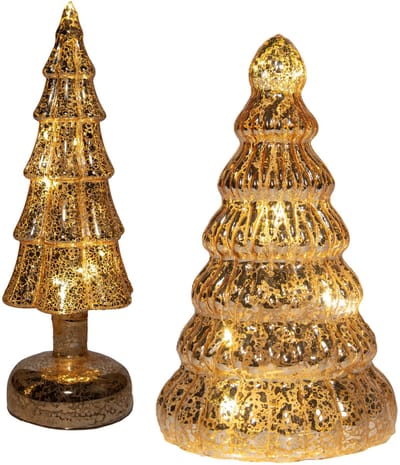 Kerstboom beeldjes - goud - met LED licht - glas - decoratie kerstboompje