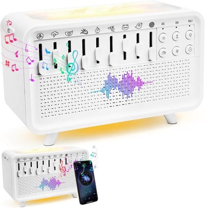 Verlichtings- en luchtbevochtigingsapparaat met witte ruis, draagbare geluidsmachine voor volwassenen, 4-in-1 Bluetooth speaker met 8 omgevingsgeluiden en timer