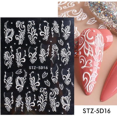 1 vel wit reliëf bloem kant 5D sticker sticker bruiloft nail art ontwerpen bloemen manicure decor nail art decoraties STZ-5D16