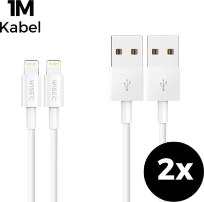 USB naar Lightning kabels 2 stuks – 1 meter - Lightning oplaadkabels duopack – geschikt voor Apple iPhone – wit – WiseQ