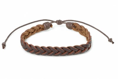 Herenarmband - bruin gevlochten leer - schuifknoop