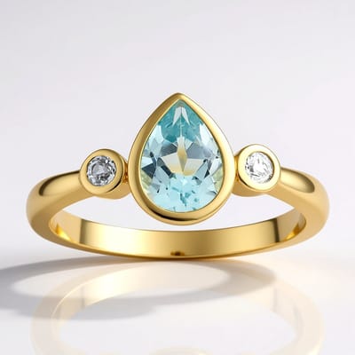 Cavill - Elegante Damesring 925 Sterling Zilver met Hemelsblauwe en Witte Topaas - 0,83 ct Totaal - Gouden Plating - Braziliaanse Edelsteen