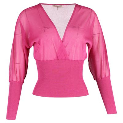 Emilio Pucci gebreide blouse met lange mouwen en V-hals in roze zijde