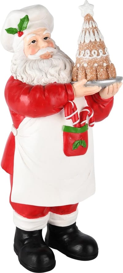 Dekoratief | Santa bakker staand m/taart, resina, 13x13x28cm | A245240