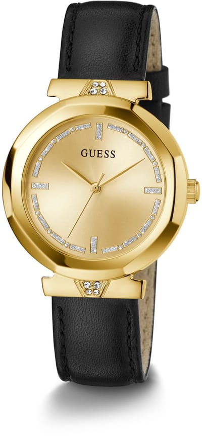 Guess Rumour Kwarts Analoog Horloge Zwart Kast Gemaakt Van 100% Roestvrij Staal En Een Bandje Van 100% Echt Leer 34 GW0689L1, GW0689L2