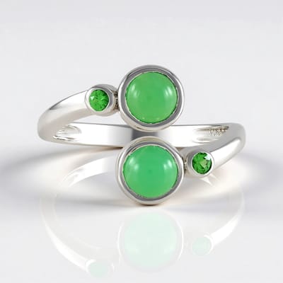Cavill - Sterling Zilveren Ring met 1,08 ct Chrysopraas & 0,072 ct Tsavoriet - Bezel Cabochon - Moderne Open Band - Groene Edelstenen