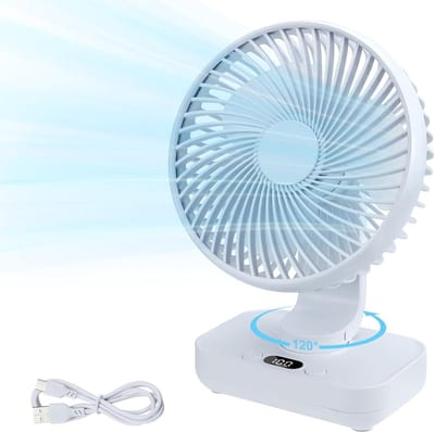 Zakventilator - Draagbare USB-bureauventilator - Ultrastille automatische oscillatie 120° - Krachtige oplaadbare batterij van 4000 mAh - Mini-bureauventilator - 4 snelheden - Kleine ventilator voor thuis, slaapkamer en buiten - Wit