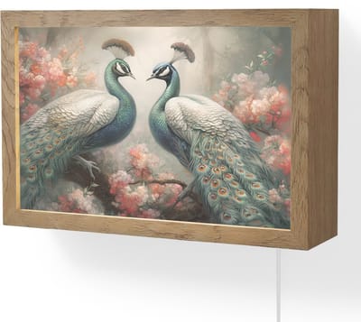 Wandlamp 30x20 cm - Oplaadbaar - Pauwen - Pauwenveren - Vogels - Bloemen - Natuur - Wandlampen binnen woonkamer - Slaapkamer lamp met kabel - Decoratieve nachtlamp - Vloerlamp snoer
