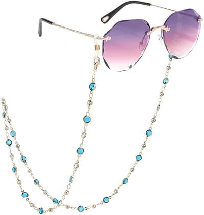 Brilkoord voor dames, luxe brilkoord voor dames, elegant brilkoord, zonnebrilkoord met bandje, koord, riem of ketting, blauw