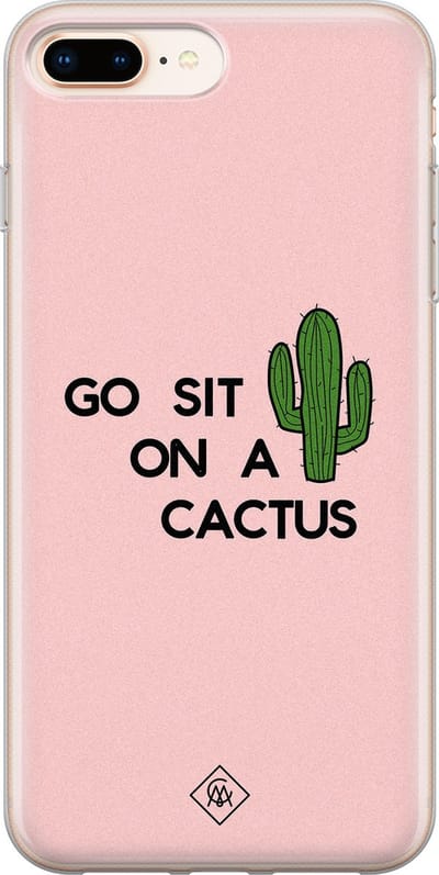 Casimoda® hoesje - Geschikt voor iPhone 8 Plus - Go Sit On A Cactus - Siliconen/TPU telefoonhoesje - Backcover - Planten - Roze