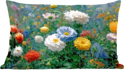Sierkussens - Kussentjes Woonkamer - 60x40 cm - Close-up - Veld - Bloemen - Kleurrijk