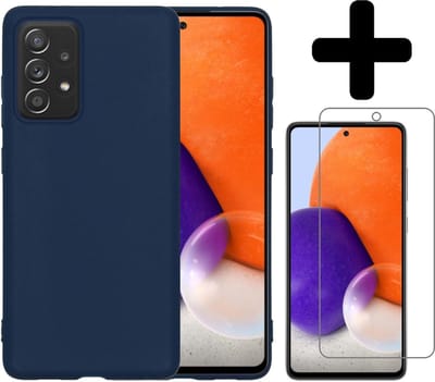 Hoesje - Met Screenprotector - Geschikt voor Samsung Galaxy A72 - Sterk & Shockproof - Back Cover - Siliconen Case - Telefoon Hoes - Telefoonhoesjes - Donkerblauw
