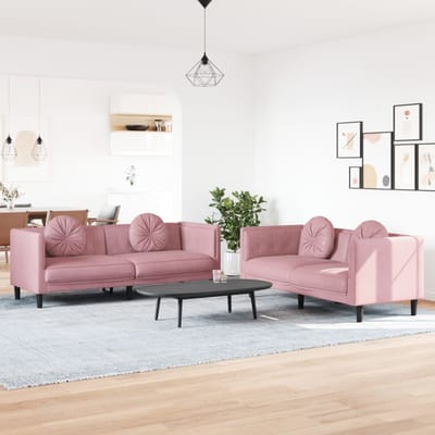 vidaXL - 2-delige - Loungeset - met - kussens - fluweel - roze