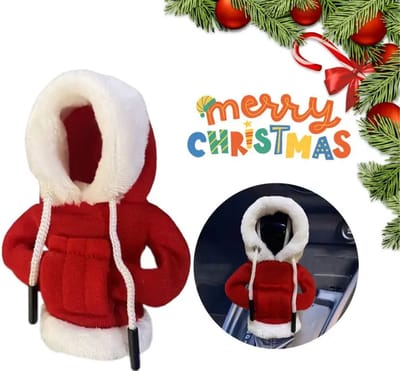 VCTparts® Versnellingspook Hoes Hoodie Versiering voor de Schakel Pook Knop - Santa Kerst Xmas [Trui Sweater Kerstman Kerstmis Rood Wit]
