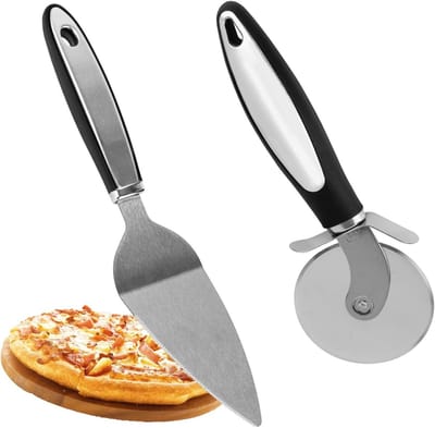 Set van 2 RVS Pizzasnijders en Pizzaschep met Bladbescherming, Ideaal voor Keuken, Feesten en Restaurants