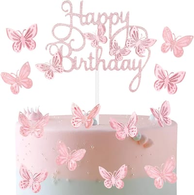 Taarttoppers roze vlinder - glitter decoraties - voor meisjes en vrouwen - feestelijke verjaardag - SnelShoppen