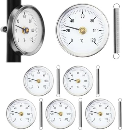 Zes Stuks Warmwatertube Thermometer met Clip-on Veer en Bevestigingsveer, Geschikt voor 0-120 °C