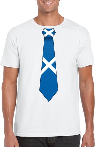 Wit t-shirt met Schotse vlag stropdas heren - Schotland supporter S