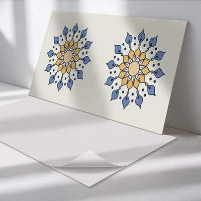 Wallfluent Vinyl Wandpaneel - Mandala met bloemenpatronen Wandpaneel PVC - 100 cm x 50 cm - Geel Vinyl Wandpaneel - Set van 1 - Rechthoekig Wandbekleding Vinyl - Abstractie Wandpaneel - Zelfklevend Wandpaneel - Wandpaneel Keuken en Badkamer