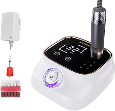Gloovon® Elektrische Nagelfrees - 45.000 RPM & LCD Display - Stil Aluminium Handstuk met USB Poort en 6 Opzetstukken - Wit