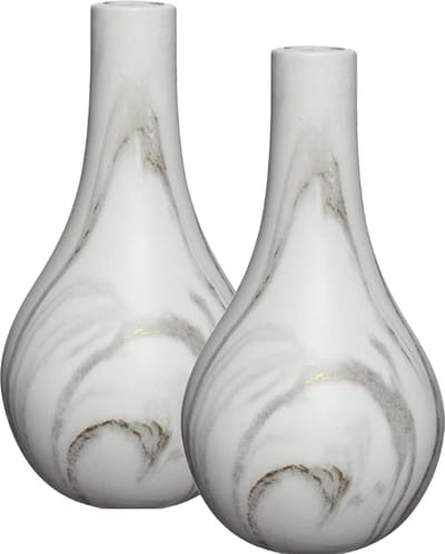 Idea4seasons Bloemenvaas Dazzle - 2x - marmer look - Wit/goud - Keramiek - D14 cm x H26 cm - vaas