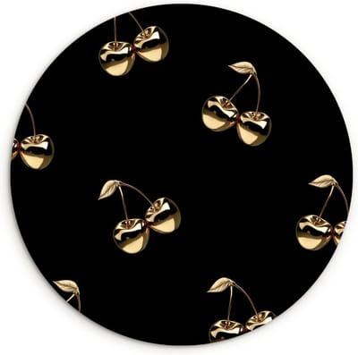 WallCircle® Wandcirkel 30x30 cm - Muurcirkel Patroon - Kersen - Goud - Chrome - Muurdecoratie woonkamer - Wanddecoratie keuken - Kamer decoratie accessoires - Ronde schilderijen