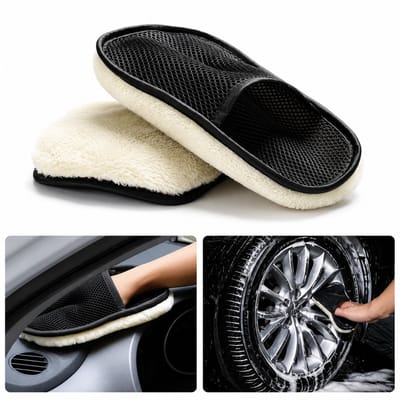 Autowashandschoen Premium – Dubbelzijdig Microvezel & Wol – Auto Wassen Zonder Krassen – 23 x 15 cm - Auto Spons