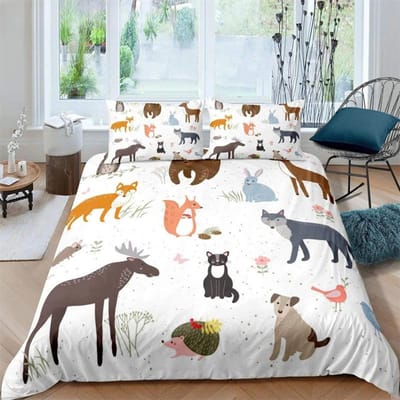 3D Eekhoorn Koning Koningin Dekbedovertrek Mooie Dieren Beddengoed Set voor Kinderen Tieners Volwassenen Wilde Dieren Groene Bladeren Zacht 2/3-delig Dekbedovertrek 70x133cm 2pcs