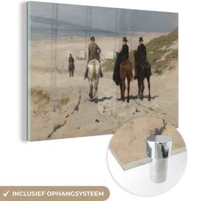 ® Glasschilderij 180x120 cm - Schilderij acrylglas - Morgenrit langs het strand - Schilderij van Anton Mauve - Foto op glas - Muurdecoratie woonkamer - Wanddecoratie slaapkamer - Schilderijen