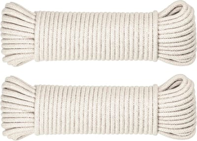 SteadMax 30,5 m natuurlijk katoen 3/16 inch touw voor sport en buiten, zwaar belastbaar touw voor algemeen gebruik, ideaal voor tenten, hangmatten, halters, harnassen, luifels (2 stuks, elk 50 ft)