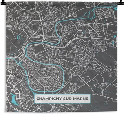 Wandkleed - Wanddoek - Champigny-sur-Marne - Frankrijk - Kaart - Stadskaart - Plattegrond - 180x180 cm - Wandtapijt