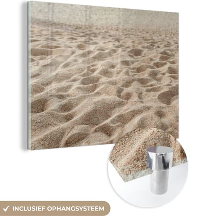 MuchoWow® Glasschilderij 160x120 cm - Schilderij acrylglas - Zand - Strand - Zomer - Foto op glas - Schilderijen