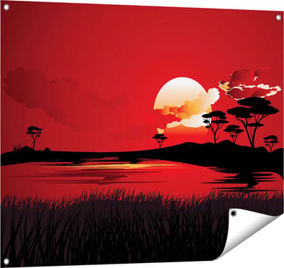 Gards Tuinposter Rode Zonsondergang in de Savanne - Abstract - 100x80 cm - Tuindoek - Tuindecoratie - Wanddecoratie buiten - Tuinschilderij