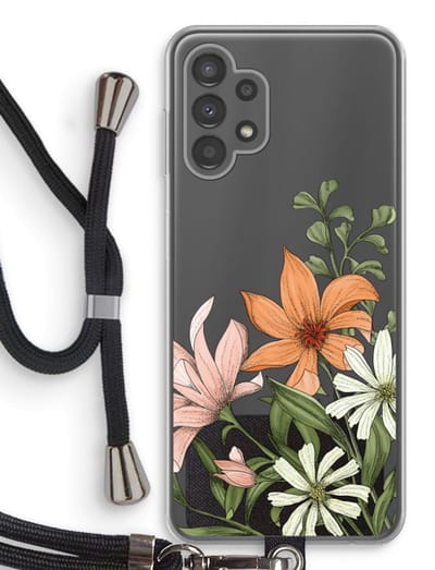 Case Company® - Hoesje met koord geschikt voor Samsung Galaxy A13 4G hoesje met Koord - Floral bouquet - Telefoonhoesje met Zwart Koord - Bescherming aan alle Kanten en Over de Schermrand