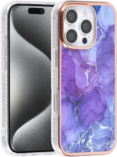 TPU Back Cover hoesje - Marble Paars Print - Geschikt voor: iPhone 16 Pro