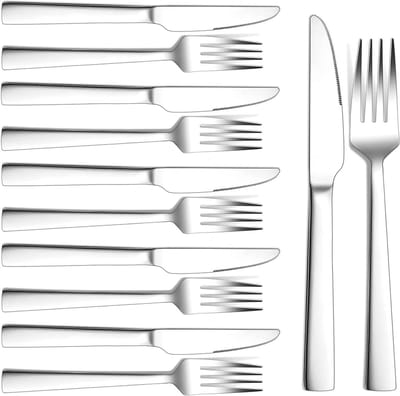 12-delige RVS Steak Cutlery Set voor 6 Personen, Hoogwaardige Steakmessen en Vorken, Roestvrij en Vaatwasmachinebestendig, Ideaal voor Steak en Pizza