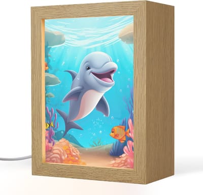 Nachtlampje 15x20 cm - Kinder lampje - Dolfijn - Zeedieren - Onderwater - Kinderen - Meisjes - Tafellamp kinderkamer - Slaapkamer lamp - Bedlamp kinderen - Kinderlampje stopcontact - Wandlamp babykamer - Nachtlampjes
