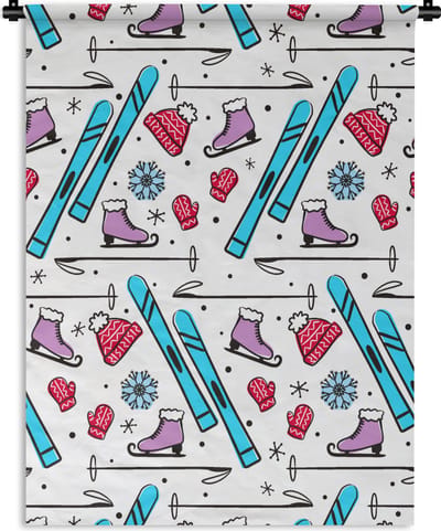 Wandkleed - Wanddoek - Wintersport - Patronen - Schaatsen - 90x120 cm - Wandtapijt