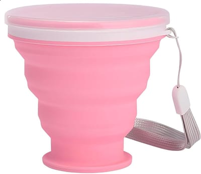 Oneay Opvouwbare siliconen beker 300 ml – Draagbare reisdrinkbeker met deksel – Herbruikbare outdoorbeker voor kamperen en wandelen – Roze