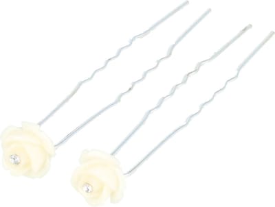 Haarsoires Haarspeld Haarpinnen 7cm - Roos Bloem Strass Steentje - Creme Zilver - Set van 2 - Sierpinnen voor Opsteekkapsels - Hair Pins