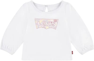 Levi´s ® Kids Batwing Puffer Detail T-shirt Met Lange Mouwen Wit 12 Months Meisje
