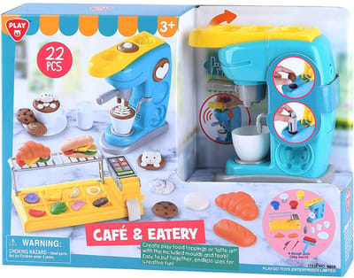 Play kleiset cafe lunchroom speelgoedset met koffiemachine 22-delig.